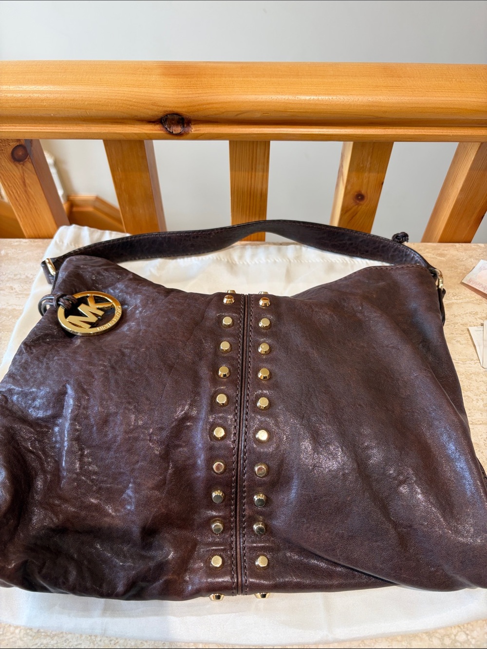 Michael Kors brown studded shoulder bag